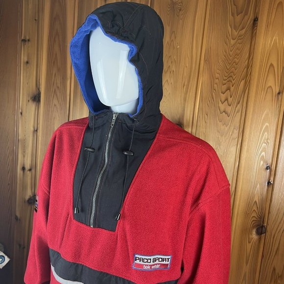 VTG Paco Sport Fleece 1/2 Zip Hoodie Tek Wear 2XL Hip Hop 90s Bootleg Polo Red - Picture 4 of 10